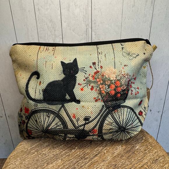 Black Cat Makeup Canvas Bag Artist Pouch Neutral Purse Accessories NEW FAST SHIP - Picture 1 of 6